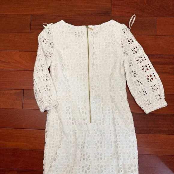 Eliza J White Eyelet Shift Dress with Three-Quarter Sleeves - Picture 3 of 3